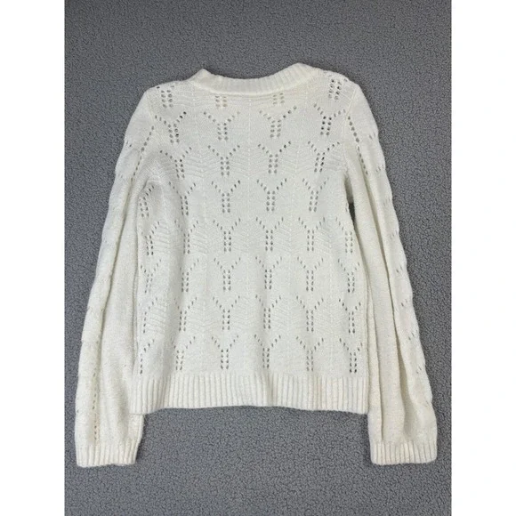 GAP Sweater Womens medium ivory eyelet Knit wool blend‎ crew neck - Picture 6 of 7